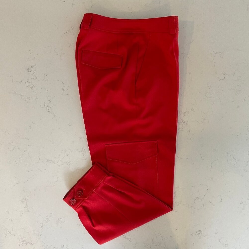 Hugo Boss Tunnai Wool Poly Relaxed Fit Cargo Pants Button Cuff Red Sz 8 NWOT
